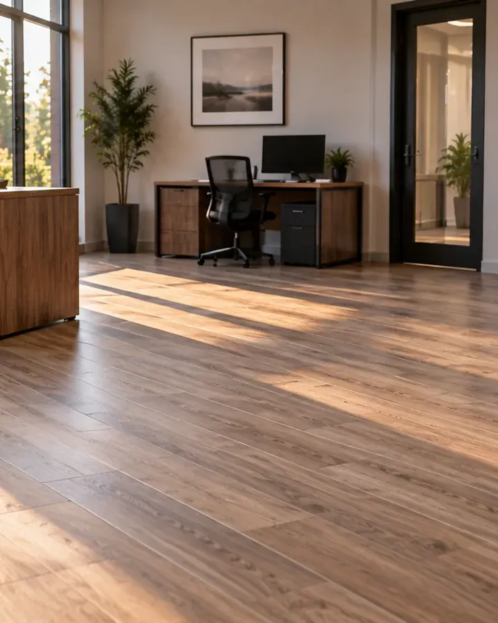 An office with new commercial vinyl plank